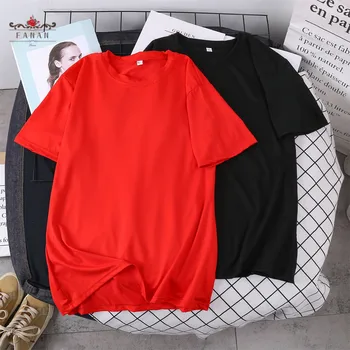 Bavlna T-jednofarebné Tričko Krátky Rukáv pre Ženy Voľné Mäkké Základné T-Shirt Príležitostné O-krku Lete Lumbálna Tees Topy, Unisex Oblečenie