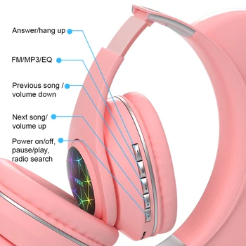 RGB Herné Bluetooth Slúchadlá Ružová Bezdrôtový Headset Dievčatá Roztomilý LED Muisc Basy Stereo Slúchadlá Dcéra Slúchadiel Slúchadlá Darček