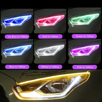 2 ks Najnovšie Magic Color Auto LED Svetlá pre Denné svietenie Auto Tečie Zase Signál Sprievodca Pásy Svetlometu Montáž Auto Styling 12V