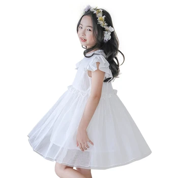 2020 Biele Čipky Dievčatá Šaty Deti Oblečenie Letné Dievčatá Krátky Rukáv Prehrabať Šifón Šaty Deti Sukienki Princezná Šaty