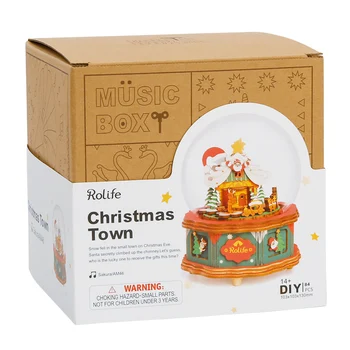 Robotime Vianočné Mesta Music Box Model Drevené Stavebné Súpravy, Hračky Pre Deti, Dievčatá Vianočný Darček