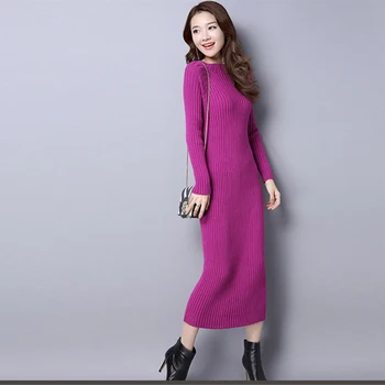 2020 Jeseň Sexy Pletené Bodycon Šaty žien streetwear Módy Vysoko elastická tenký Sveter základné Šaty femal vintage šaty