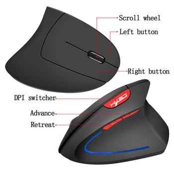 HXSJ Wireless Mouse Vertikálne Myši, Ergonomický Nabíjateľná 3 DPI voliteľné Nastaviteľné 2400 DPI Myš s USB nabíjací Kábel Myši