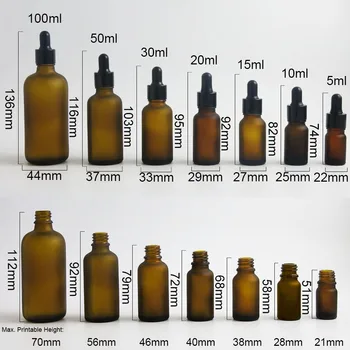 10 x Mráz amber sklo kvapkadla fľaša e Kvapalina Ampulky s Pipetou na Kozmetické Parfémy Esenciálny Olej 100 ml 50 ml 30 ml 20ml 10 ml