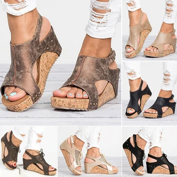 Ženy Sandále Na Platforme Sandále Kliny Topánky Ženy Podpätky Gladiator Sandalias Mujer Letné Topánky Típat Prst Klinové Podpätky Sandále