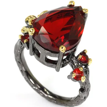 24x16mm Vintage Šperky Krúžok pre Ženy Gotický Vytvorené Červená Krv Rubínovo Čierna Zlatá Farba Darček Strieborné Prstene