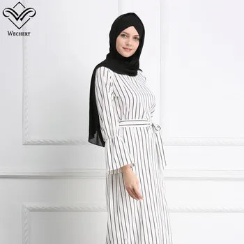 Wechery Ženy Prekladané Abaya Módne Moslimských Maxi Šaty Trúby Rukávom Čierne Biele Dlhé Šaty Islamské Oblečenie