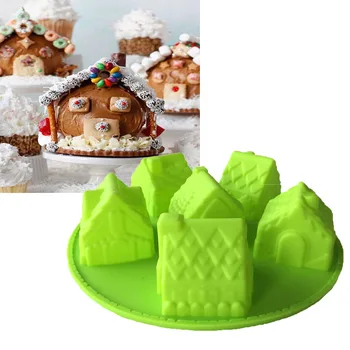 Mini Dom Bundt Torta Mydlo Vianočný Darček Formovať Čokoládu Pečivo Jelly Silione Plesne Pan Gingerbread House Pečenie Formy Zásobník