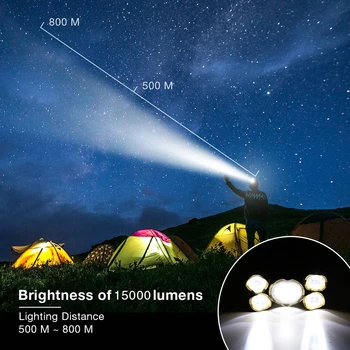 Výkonné LED Reflektor Rybárske Svetlomet 5 T6 LED Hlavy Lampy Nepremokavé Camping Vedúci Pochodeň s IR Senzor Napájaný By18650 Batérie