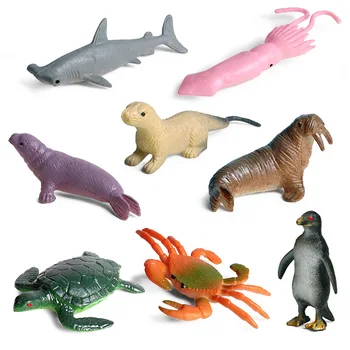8pcs/set Detí Simulácia Zvieratá Model Tichom Squid Krab Penguin Morská Korytnačka Hammerhead Shark Tesnenie lachtan Vzdelávacie hračky