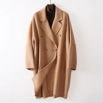 LANMREM 2021 jesenné a zimné nové žien double-breasted elegantné módne teplé široký-v strede zúžený vlny kabát žien voľné kabát 2A884