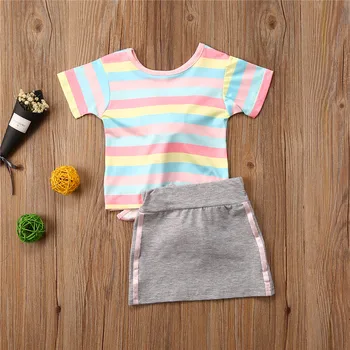 1-4 Roky Batoľa Detský Dievča Oblečenie Sady Rainbow Prekladané Princezná Topy T-Shirt Mini Sukne Pre Dievčatá V Lete Ležérne Oblečenie