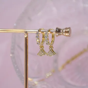 Kórea Módne Šperky Micro-intarzované Zirkón Trojuholník Nádherné Stud Náušnice pre Ženu 14k Reálne Pozlátené Denne Jednoduché Náušnice