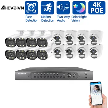 AHCVBIVN 16CH 4K NVR HD 8MP Bezpečnostná Kamera Auta Vonkajšie Farebné Nočné Videnie POE IP Kamera CCTV Video Domov monitorovací Systém