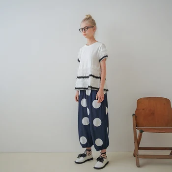 Imakokoni originálny dizajn polka dot džínsy Japonský slim tenké wild nohavice žena lete 203051