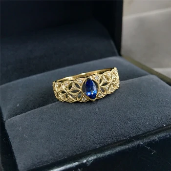 Aazuo Pôvodného Real 18K Žlté Zlato Šperky Skutočný Diamant IJ SI 0.08 ct Prírodné Sapphire Kôň Oko Krúžok nadaný pre Ženy Au750