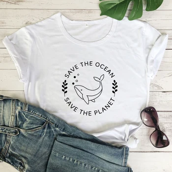 Uložiť Na Oceán Planéty Grafické T Košele Shark Estetické Tees Ženy Príčinné Letné Slogan T Shirt Chrániť Životné Prostredie Bavlna Topy