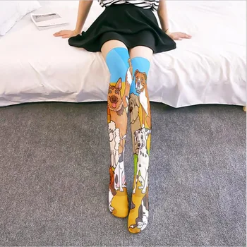 Dámske Módne Sexy Ponožky Vytlačené Dlhé Ponožky Stehná Vysoké Nylonové Pančuchy Pre Ženy, Dievčatá Roztomilý Zábavné Nad Kolená Bežné Bavlnené Ponožky