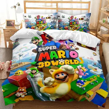 Nový Mario Cartoon Perinu Nastaviť 3D Vytlačené Dekbedovertrek Patrí 1 Perinu 2 obliečky na Vankúše Mikrovlákna posteľná bielizeň Nastaviť