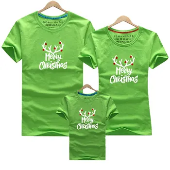 Veselé vianoce jeleň bavlna rodiny zodpovedajúce oblečenie Vianoce dcéru, mamu, otca, syna, topy tees letné tričko