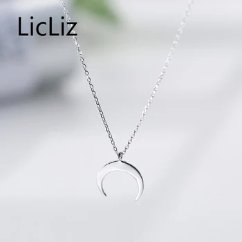 LicLiz 925 Sterling Silver Zirkón Diamond Mesiac Prívesok Náhrdelníky pre Ženy Bar Biele Zlato Reťazí Chocker Šperky LN0192