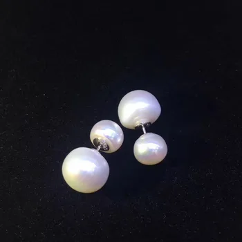 Reálne prírodné sladkovodné perly stud náušnice 925 sterling silver veľké a malé veľkosti zmiešané dvojité pearl náušnice móda