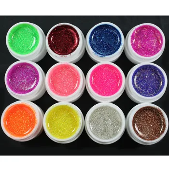 12 Farba Glitter UV Gél Builder False Tipy Akrylové Nechty Umenie poľský Kit Set