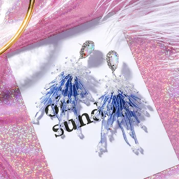 Nové Prehnané Farebné Drahokamu Modré Crystal Korálkové Strapec Drop Náušnice pre Ženy Vyhlásenie Dlho Strany Šperky 5C1014