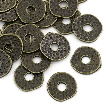 100 Ks Doreen Box Dištančné Korálky Kolo Antickej Bronzovej Farbe Dot Vyrezávané Pre KUTILOV, Šperky, Takže Príslušenstvo 11.5x11mm, Otvor:2.8 mm