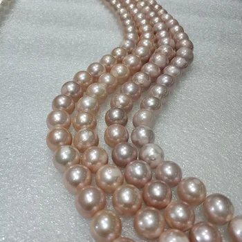 JYX Nové Edison Pearl Reťazce Prírodné Sladkovodné perly 13-15 mm Kolo String vysokej kvality 16inches(biela,ružová)
