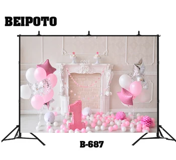 Jeden rok narodeninovej party pozadie tortu rozbiť pozadí photo studio strieľať pink baby balón portrét 1. dievča, home decor textílie