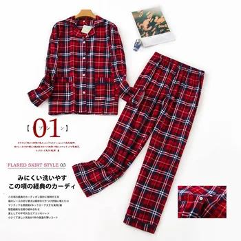 Bavlnené Pyžamá Ženy Pyžamo Nastaviť Jeseň Kartáčovaný Zime Teplé Tlač Cartoon Sleepwear Žena Pijamas Long Sleeve Domov Oblečenie