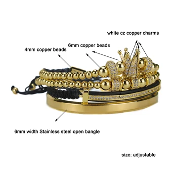 Luxusné Royal King Koruny Mužov Náramok Nastaviť Nerezovej ocele náramok biely CZ charms Loptu korálky, náramky & prívesky pre Mužov Šperky
