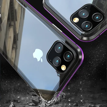 Originál Značky Kovové puzdro Pre Apple iPhone 11 Pro Max Jasné, Tvrdené Sklo & Hliníkový Bumper Kryt Pre iPhone 11/ Pro/ Max Prípadoch