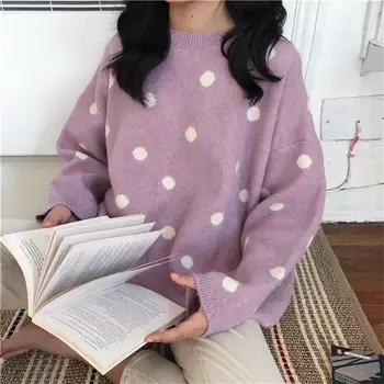 2020 dámske Svetre Japonský Kawaii Ulzzang Vintage Bežné Sladké Polka Dot Sveter Žena kórejský Harajuku Oblečenie Pre Ženy
