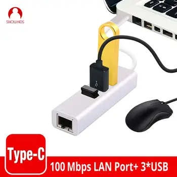 Snowkids Typ C, USB Hub, LAN RJ45 3USB Hub Notebook Adaptér Ethernet Splitter 1000Mbps Externé Porty Rozšírenie MateBook 13