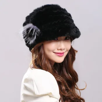 2020 Kvalitné Zimné čiapky Ženy jeseň, v Zime prírodné Skutočné králik Kožušiny Pletené Klobúk Fox vlasy kvetinové koše klobúky, Čiapky
