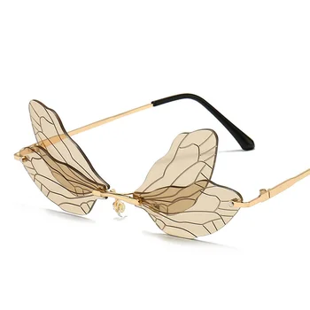 Frameless Dragonfly slnečné Okuliare Ženy Kovová Retro Slnečné Okuliare Mužov Transparentné Tichom Šošovky Okuliare UV400