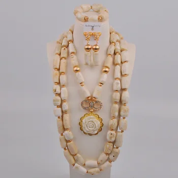 Najnovšie Biely Korál Šperky Set Nigérijský Svadobné Afriky Korálky Svadobné Šperky Sady pre Ženy 3C-A-04