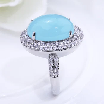 Luxusné Big Blue Oválne Moonstone Krúžok Pre Ženy, Dievča Módneho Crystal Silver Farba Prstene, Svadobné Šperky, Zásnubné Anillos Mujer