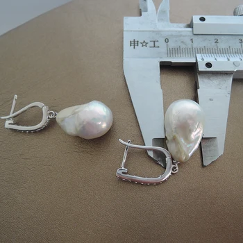 Príroda sladkovodné pearl náušnice s 925 strieborný háčik --13-25 mm veľký barokový pearl náušnice