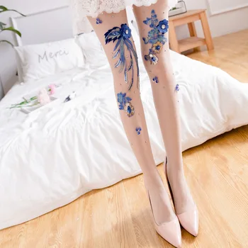 Nový ženy hand-made flitrami modré kvety pantyhose Európe a Spojených Štátoch módy sexy pančuchy