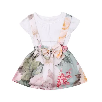 Novonarodené Dievčatká Oblečenie Oblečenie Princezná Prehrabať O-Krku Romper Topy+Kvetov Lúk Šatka Tutu Sukne 2ks Baby Girl Sady 0-3Y