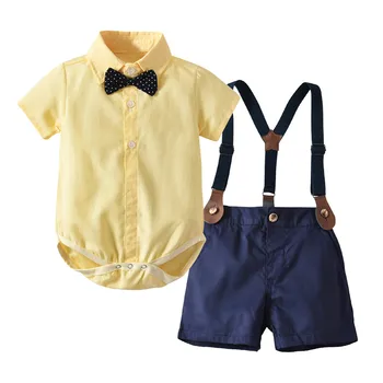 Detská Baby Chlapci Gentleman motýlik T-Shirt Topy+Šortky, Nohavice Oblečenie Oblečenie baby boy šaty 2021 Nové
