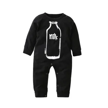 Nové dieťa remienky chlapčeka oblečenie bavlna novorodenca dievča oblečenie s dlhým rukávom fľašu mlieka vytlačené dieťa jumpsuit