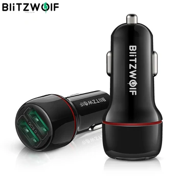 BlitzWolf Mini Nabíjačka do Auta 18W Dual QC3.0 USB Rýchle Nabitie Port Mobilný Telefón Adaptér pre univerzálny Mobilný Telefón