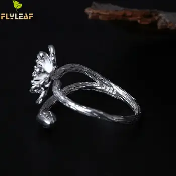Flyleaf 925 Sterling Silver Lotosový Kvet Otvoriť Prstene Pre Ženy Vysoko Kvalitný Elegantný Lady Módne Šperky