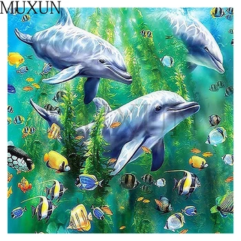 Muxun5D Diamond Mozaiky Dolphin Plné Námestie/Round-Diamond Výšivky Zvierat Maľovanie Drahokamu Obrázok Dekor Pre Domáce Predaj X0301