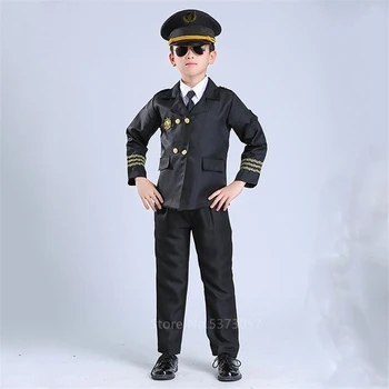 Air Force Deti Policajnej Uniforme Letu Attendent Cosplay Halloween Kostýmy pre Deti Baby Dievča, Chlapec Fantázie Kapitán Lietadla Pilot