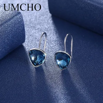 UMCHO Elegantné Modré 925 Sterling Silver Nano Crystal Ženy Drop Náušnice pre Denné Výročie Svadby, Párty, Darčeky Jemné Šperky